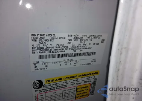 2020 Ford Expedition Xlt из США, поврежденный, VIN 1FMJU1HT4LEA36998